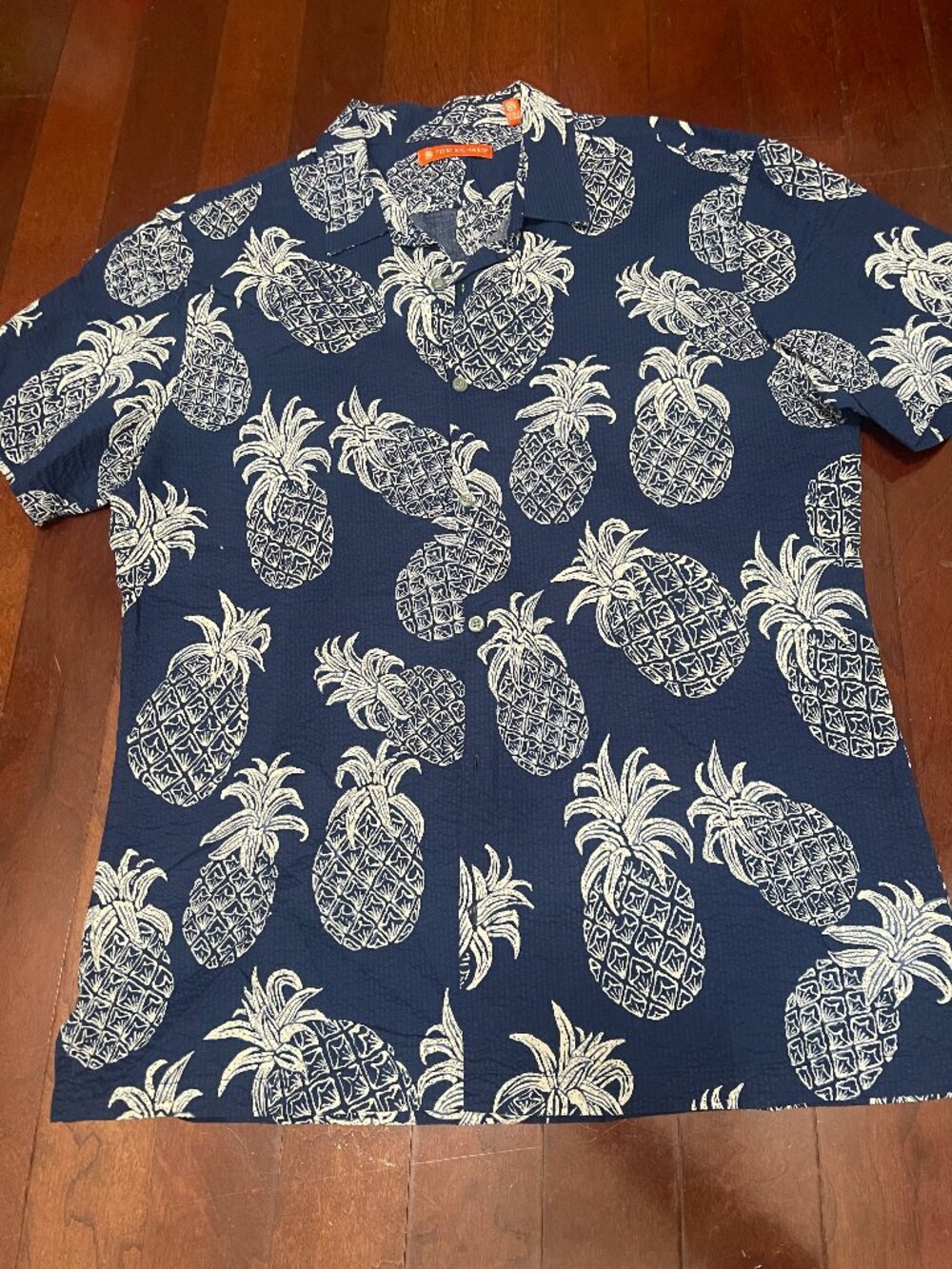 Tori Richard Pineapple Hawaiian Shirt Large Blue White Aloha Resort